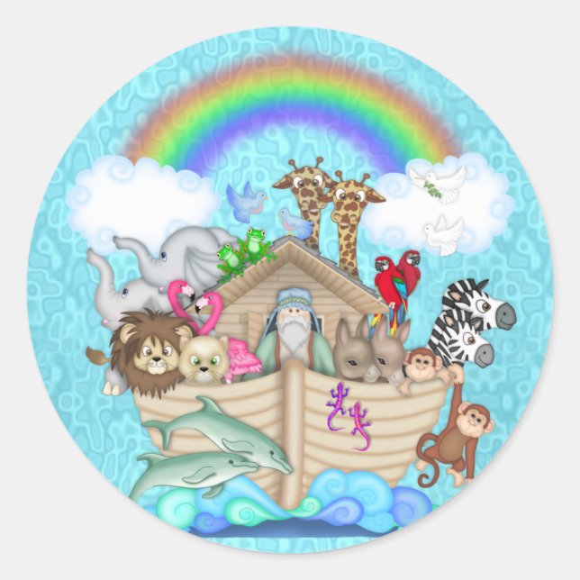 NOAHS ARK CUPCAKE TOPPER FÜR BABY SHOWER RUNDER AUFKLEBER (Vorderseite)