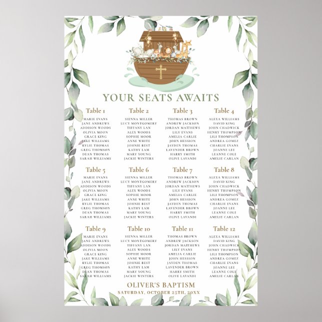 Noah's Ark Greenerity Baptism Seating Chart Poster (Vorne)