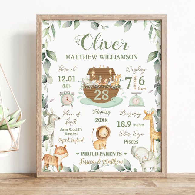 Noah's Ark Greenery Baby Birth Stats Kinderzimmer Poster (Von Creator hochgeladen)