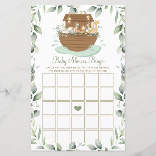 Noah's Ark Greenery Baby Shower Bingo Game