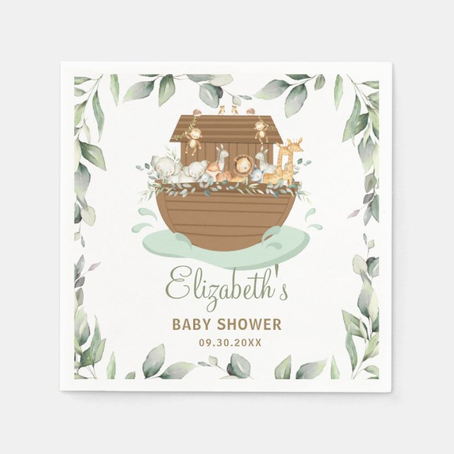 Noah's Ark Greenery Baby Shower Geburtstag Taufe Serviette (Vorderseite)
