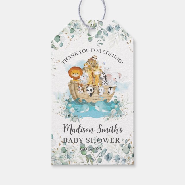 Noah's Ark Greenery Gender Neutral Baby Dusche Geschenkanhänger (Vorderseite)