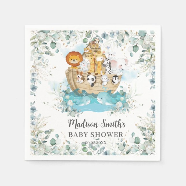 Noah's Ark Greenery Gender Neutral Baby Dusche Serviette (Vorderseite)