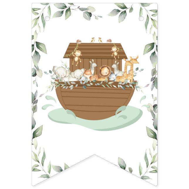 Noah's Ark Greenery Gender Neutral Baby Dusche Wimpelkette (Erste Fahne)