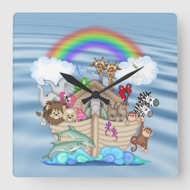 Noahs Ark Kinderzimmer Wall Clock Quadratische Wanduhr (Vorderseite)