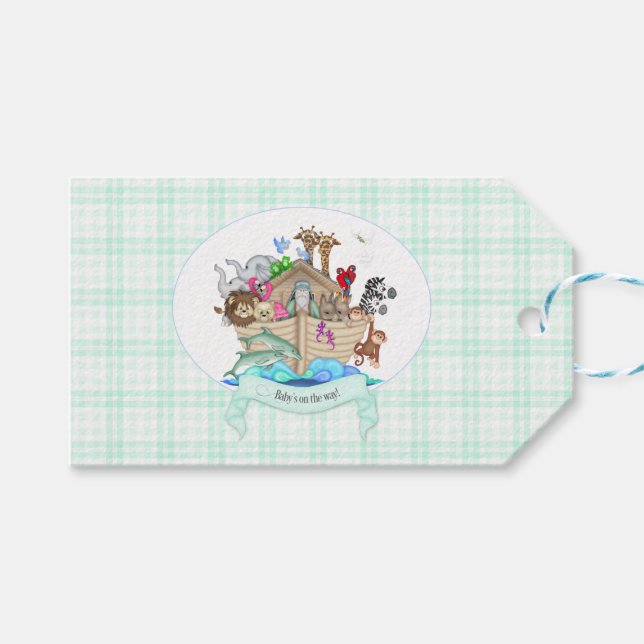 Noah's Ark Mint Green Gingham Vielen Dank für Ihr  Geschenkanhänger (Vorderseite (Horizontal))