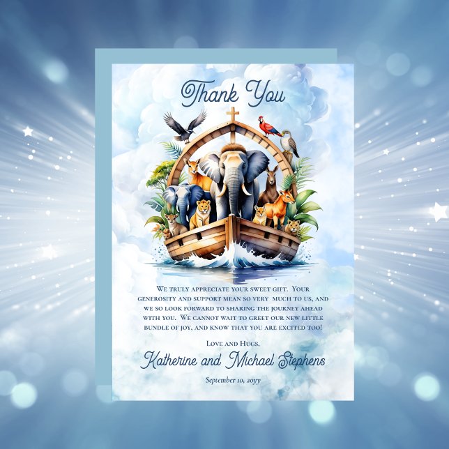 Noah's Ark Niedlicher Tiere Blue Boy Baby Shower Dankeskarte (Noah's Ark Cute Animals Blue Boy Baby Shower Thank You card)