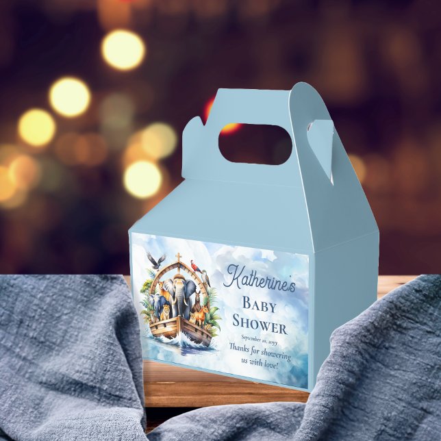 Noah's Ark Niedlicher Tiere Blue Boy Baby Shower Geschenkschachtel (Noah's Ark Cute Animals Blue Boy Baby Shower Favor Box)
