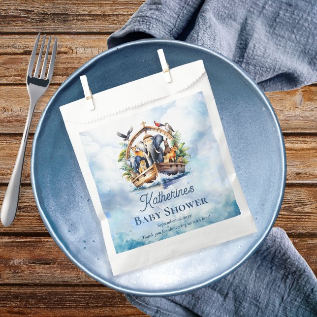 Noah's Ark Niedlicher Tiere Blue Boy Baby Shower Geschenktütchen (Noah's Ark Cute Animals Blue Boy Baby Shower Favor Bags)