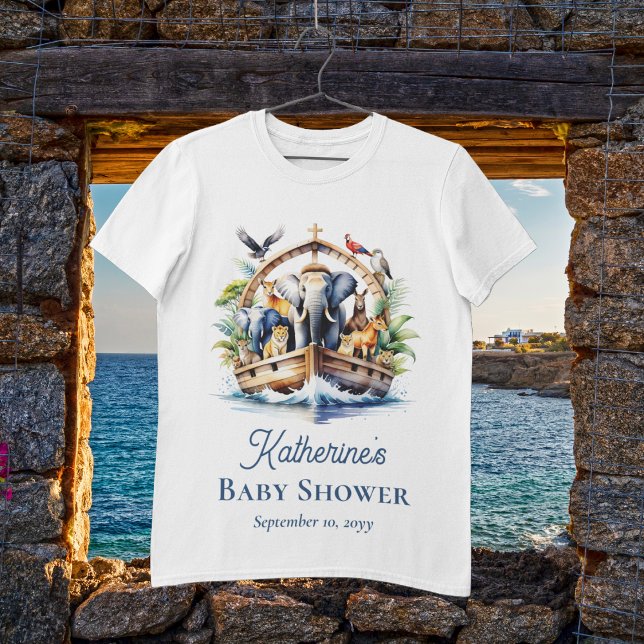 Noah's Ark Niedlicher Tiere Blue Boy Baby Shower Tri-Blend Shirt (Noah's Ark Cute Animals Boy Baby Shower Woman's T-Shirt)