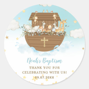 Noahs Ark Niedlicher Tiere Blue Boy Baptism Gunst Runder Aufkleber