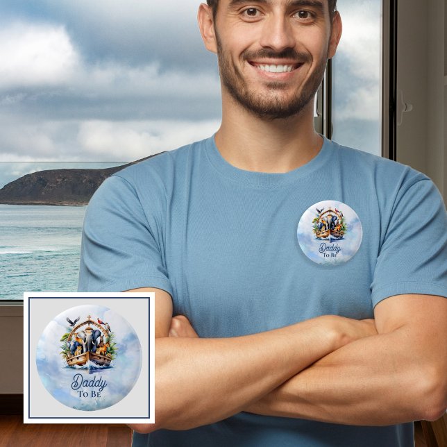 Noah's Ark Niedlicher Tiere Blue Boy Mommy zu sein Button (Daddy to Be Noah's Ark Cute Animals Blue Boy Baby Shower Pinback Button)