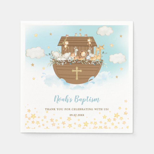 Noah's Ark Niedlicher Tiere Boy Baptism Christenin Serviette (Vorderseite)