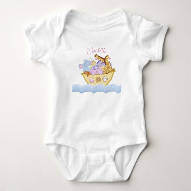 Noah's Ark personalisiert Name Baby Bodysuit Strampler (Vorderseite)