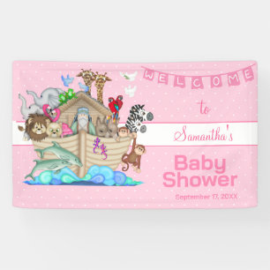 Noah's Ark Pink Baby Dusche Banner