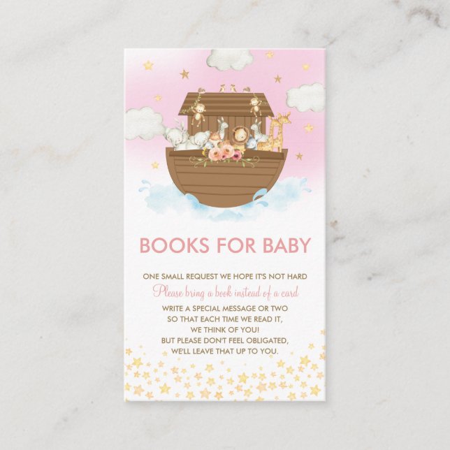 Noah's Ark Pink Baby Shower Books for Baby Begleitkarte