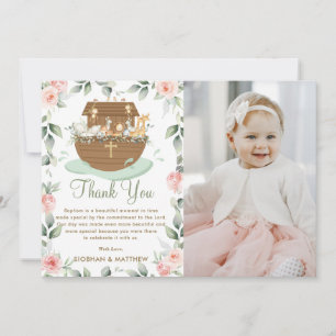Noah's Ark Pink Floral Girl Taufe Christening Dankeskarte