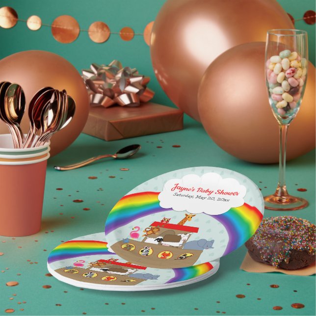 Noah's Ark Rainbow Baby Shower Pappteller (Multi)
