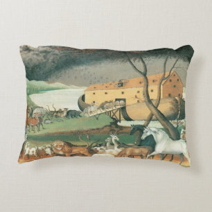 Noah's Ark von Edward Hicks, Vintage Volkskunst Dekokissen