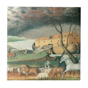 Noah's Ark von Edward Hicks, Vintage Volkskunst Fliese