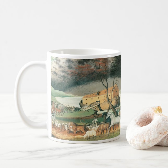 Noah's Ark von Edward Hicks, Vintage Volkskunst Kaffeetasse (Mit Donut)