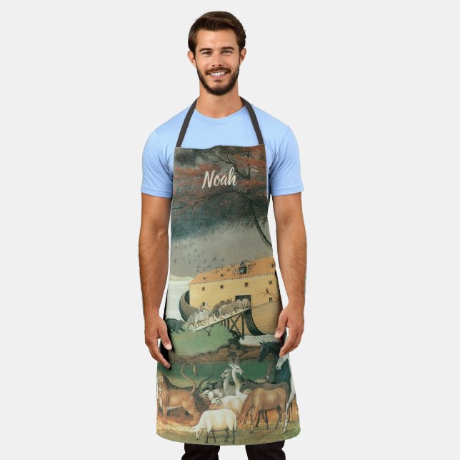 Noah's Ark von Edward Hicks, Vintage Volkskunst Schürze (Getragen)