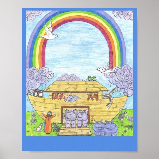 Noahs Ark Watercolor Rainbow Animal Elephant Poster (Vorne)