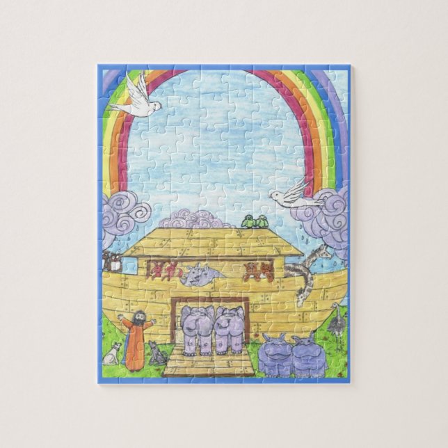 Noahs Ark Watercolor Rainbow Animal Elephant Puzzle (Vertikal)