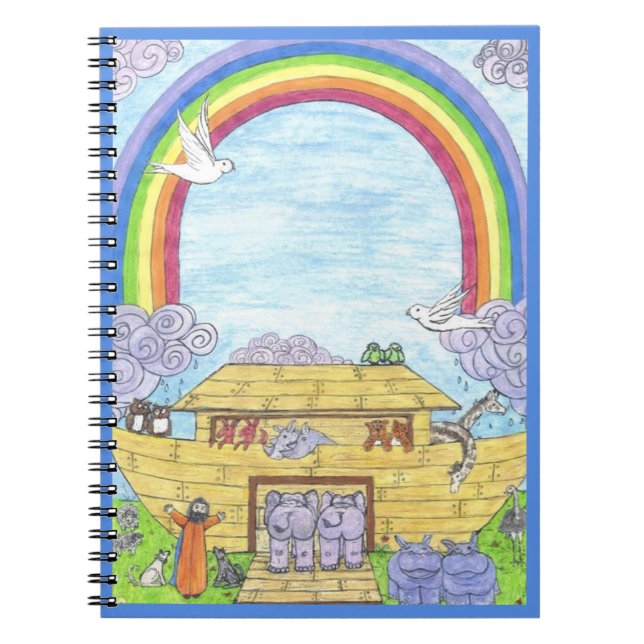 Noah's Ark Watercolor Rainbow Funny Elephant Notizblock (Vorderseite)
