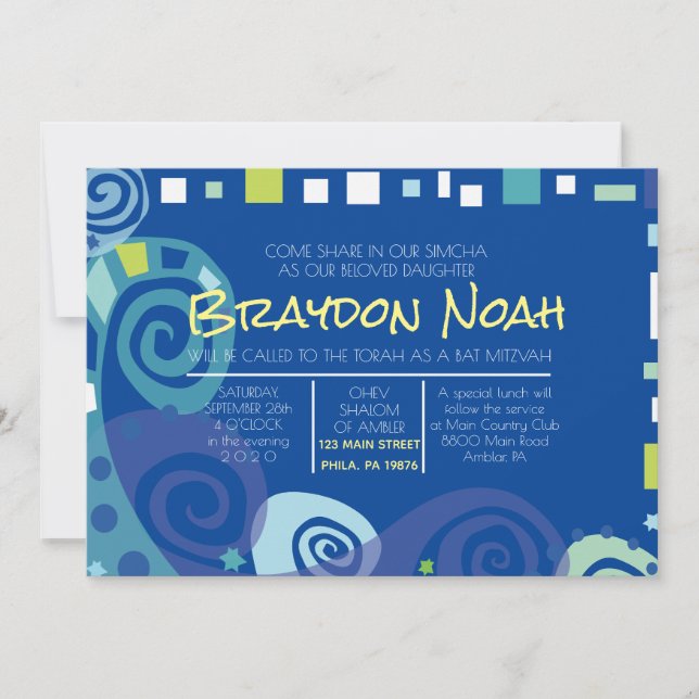 NOAH'S ARK & WAVES Bar Bat Mitzvah Einladung (Vorderseite)