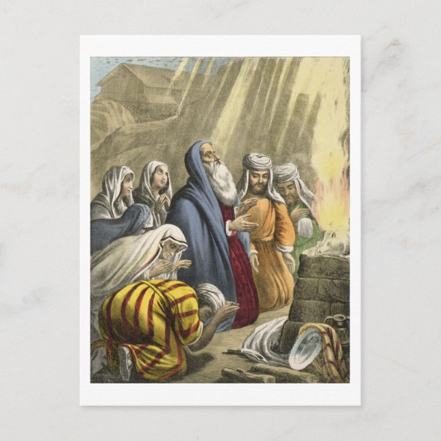 Noahs Opfer beim Verlass der Arche, aus einer Bibe Postkarte (Vorderseite)