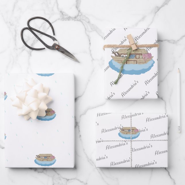 Noahs Wasserfarbe Geschenkpapier Set (Vorderseite)