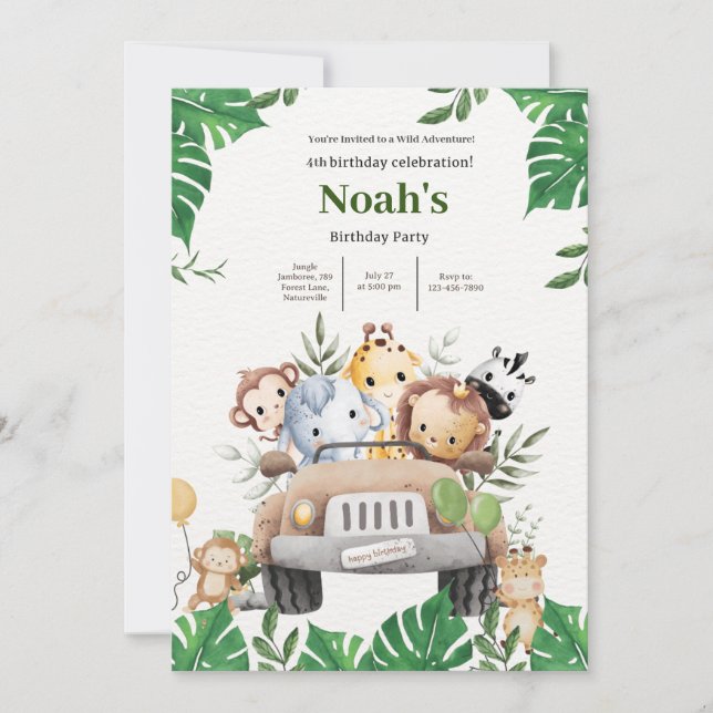 Noah's Wild Animal Adventure Birthday Bash Einladung (Vorderseite)