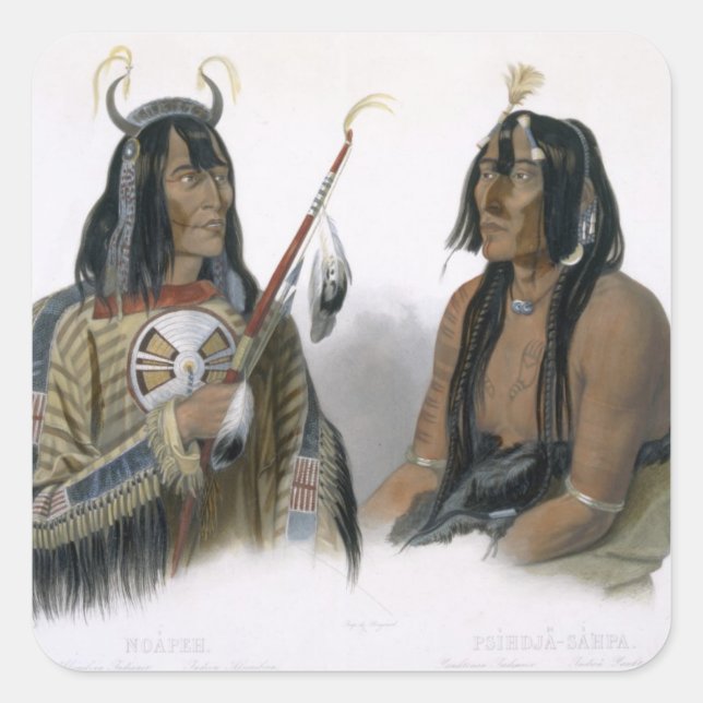 Noapeh, ein Assiniboin-Indianer und Psihdja-Sahpa, Quadratischer Aufkleber (Vorderseite)