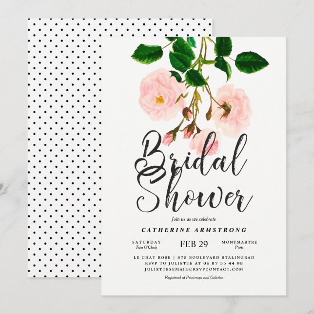 Nobel erröten Rosen-botanisches Brautparty Einladung (Vorne/Hinten)