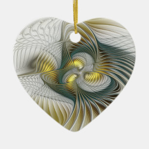 Nobile Golden Aquamarin Abstrakt Fantasy Fraktal Keramik Ornament