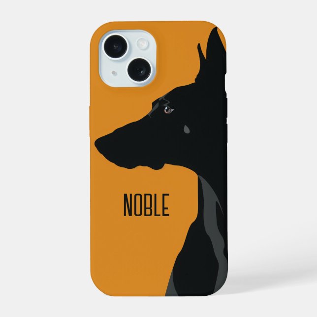 Noble Black Doberman iPhone 15 Hülle (Rückseite)