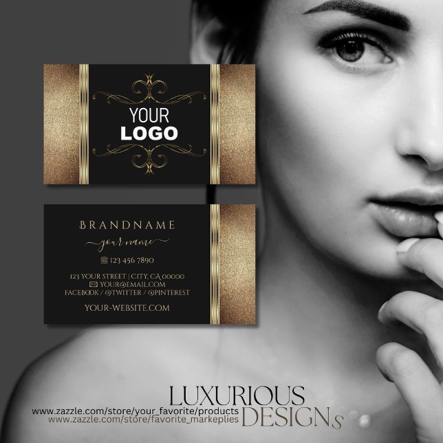 Noble Black Gold Glitzer Verzierte OrnamentLogo Visitenkarte (Von Creator hochgeladen)