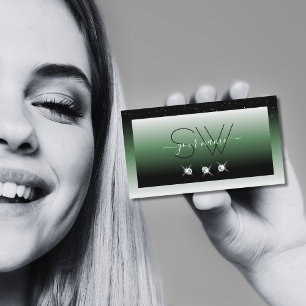 Noble Black Green Ombre Sparkle Diamonds Initialen Visitenkarte