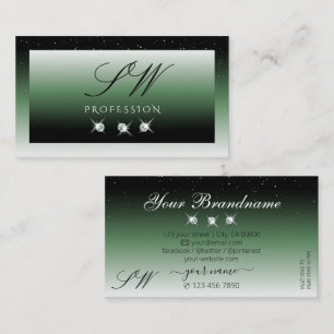 Noble Black Green Ombre Sparkle Diamonds Monogram Visitenkarte