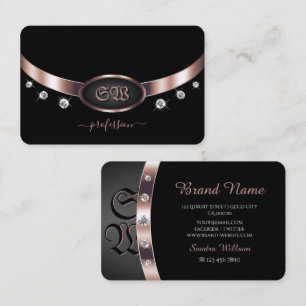 Noble Black Rose Gold Shiny Diamonds mit Initialen Visitenkarte