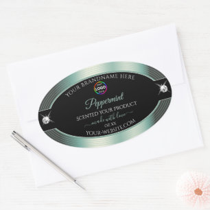 Noble Black Shiny Icy Aquamarin mit Logo-Produktke Ovaler Aufkleber