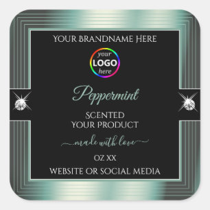 Noble Black Shiny Icy Aquamarin mit Logo-Produktke Quadratischer Aufkleber