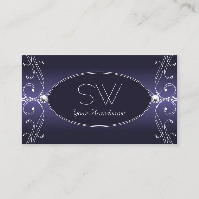 Noble Blue Ombre Verziert Sparkle Diamonds Monogra Visitenkarte (Vorderseite)