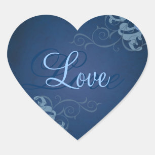 Noble Blue Scroll Heart Blue Liebe Aufkleber