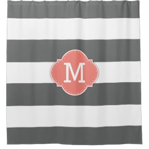 Noble dunkelgraue und weiße Streifen mit Monogram Duschvorhang