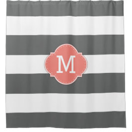 Noble dunkelgraue und weiße Streifen mit Monogramm Duschvorhang