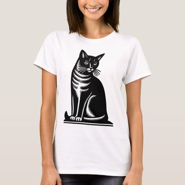 Noble Feline Woodcut Style T-Shirt (Vorderseite)