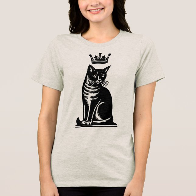 Noble Feline Woodcut Style Tri-Blend Shirt (Vorderseite)