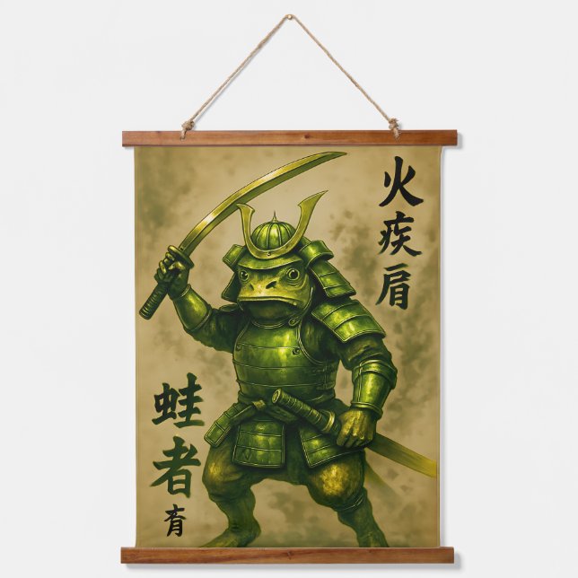 Noble Frog Samurai Wandteppich Mit Holzrahmen (Vorderseite)